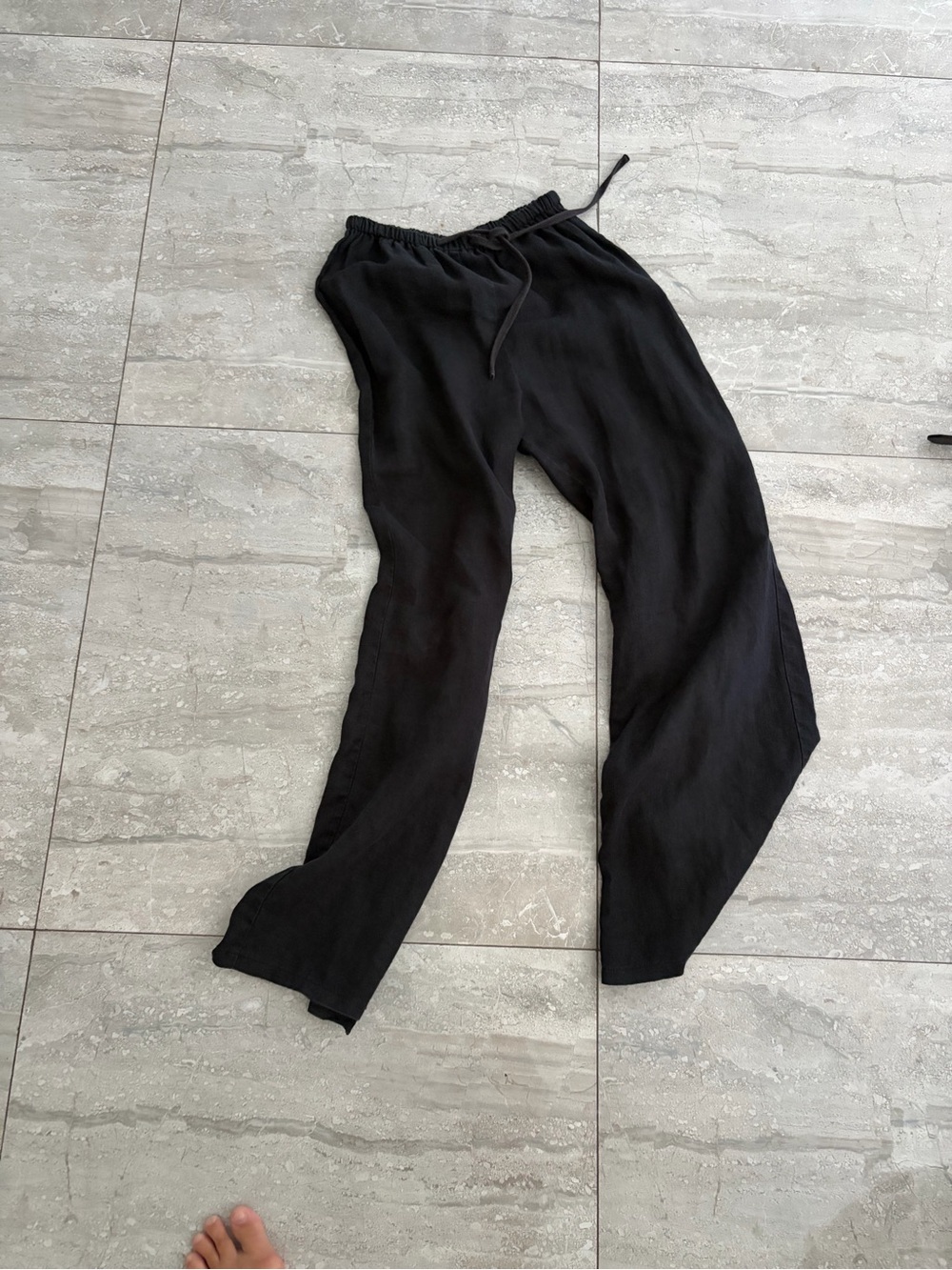 Subtitled 100% linen Luxury Black Wide-Leg Drawstring Pants